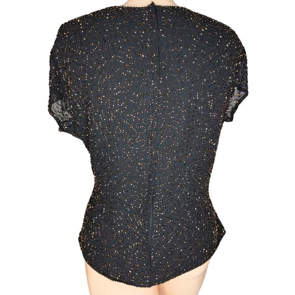 Vintage Silk Beaded Ruched Top Large Y2K 90s Glam Celestial Witchy Whimsigoth - Picture 2 of 4